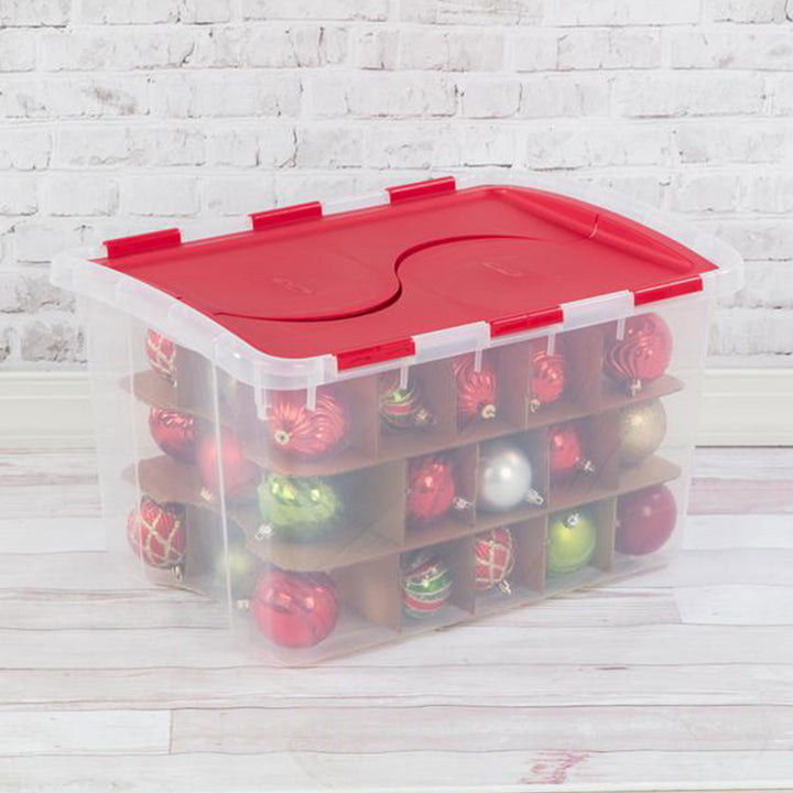 Sterilite 48 Quart Stackable Holiday Christmas 45 Ornament Storage Box (6 Pack)