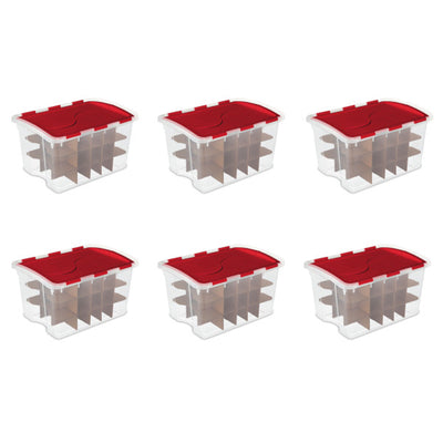 Sterilite 48 Quart Stackable Holiday Christmas 45 Ornament Storage Box (6 Pack)