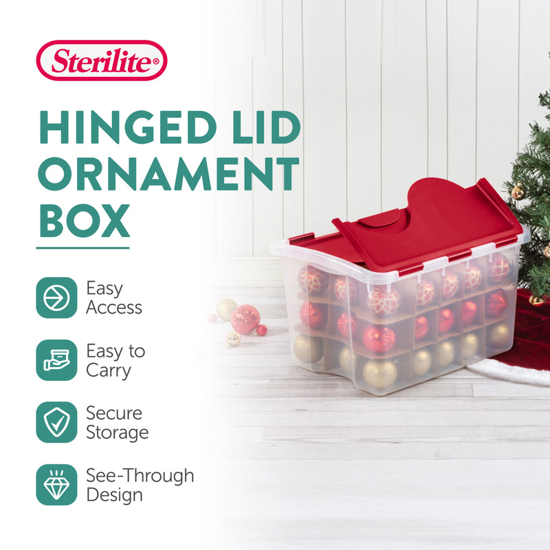 Sterilite 48 Quart Stackable Holiday Christmas 45 Ornament Storage Box (6 Pack)