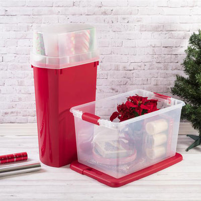 Sterilite 30 Inch Holiday Gift Wrapping Paper Storage Box with Lid (12 Pack) - VMInnovations