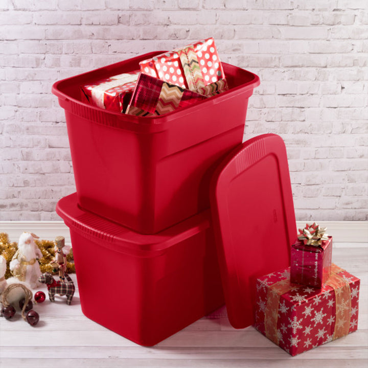 Sterilite Heavy Duty 18 Gallon Stacking Seasonal Storage Tote, Red (24 Pack)