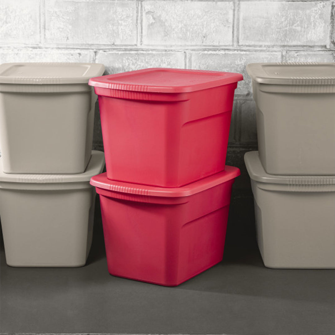 Sterilite 18 Gallon Plastic Stackable Storage Tote Container Bin, Red (8 Pack)