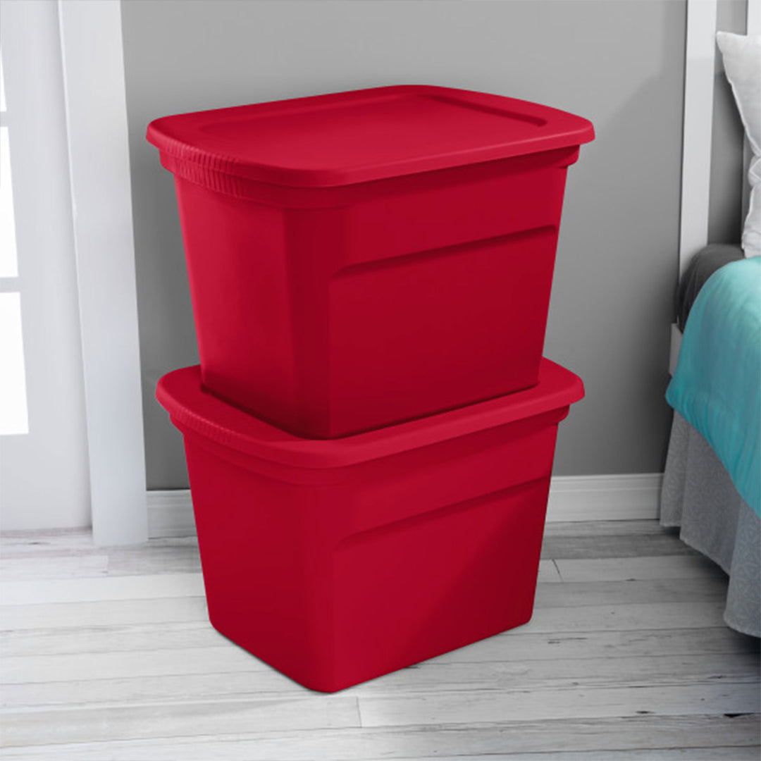 Sterilite 18 Gallon Plastic Stackable Storage Tote Container Bin, Red (8 Pack)