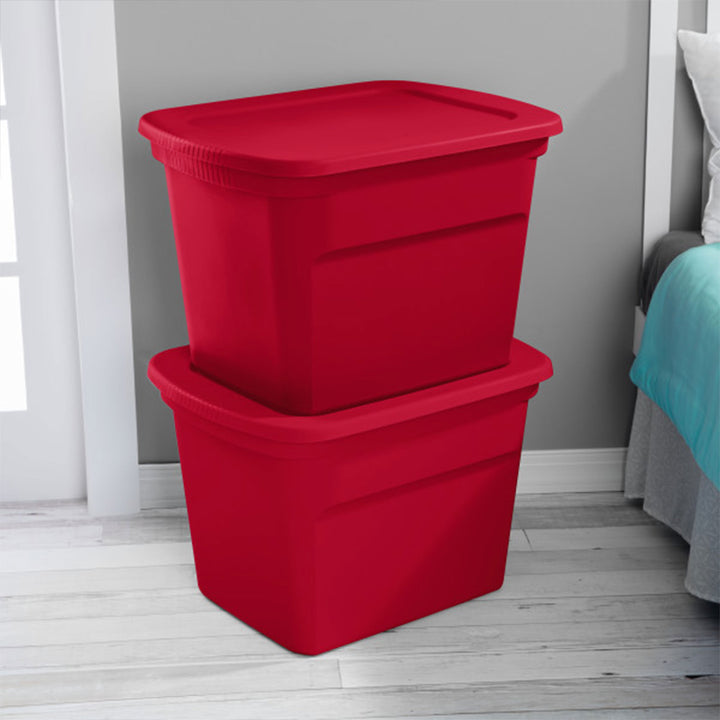 Sterilite 18 Gallon Plastic Stackable Storage Tote Container Bin, Red (16 Pack)