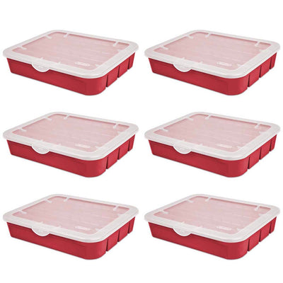 Sterilite 20 Compartment Christmas Holiday Ornament Storage Box, Red (6 Pack)