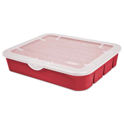 Sterilite 20 Compartment Christmas Holiday Ornament Storage Box, Red (6 Pack)