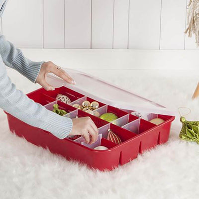 Sterilite 20 Compartment Christmas Holiday Ornament Storage Box, Red (6 Pack)