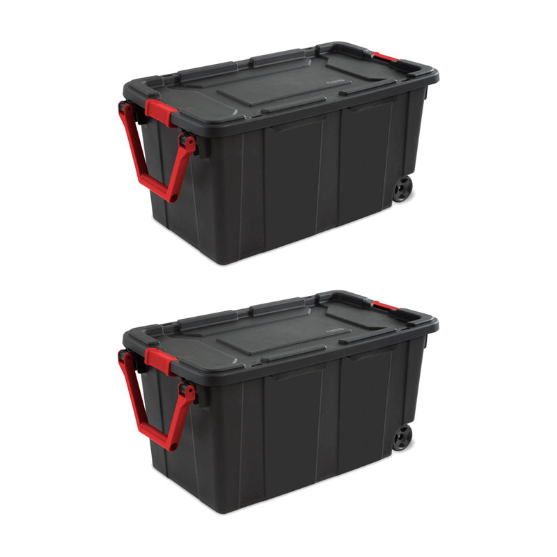 Sterilite 40 Gal Wheeled Industrial Tote Stackable Bin with Latch Lid, 2 Pack
