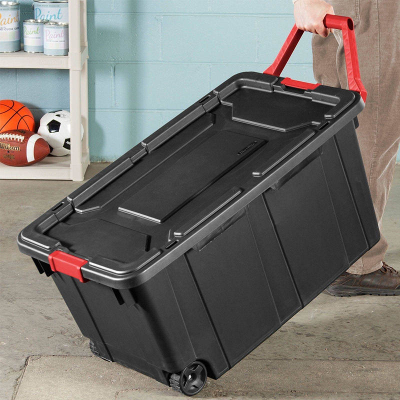 Sterilite 40 Gal Wheeled Industrial Tote Stackable Bin with Latch Lid, 2 Pack
