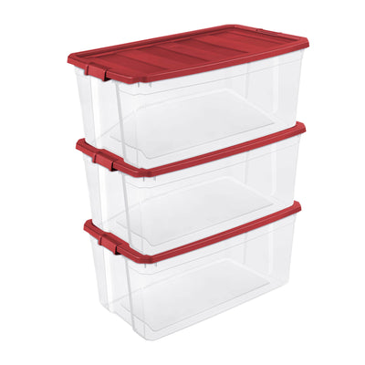 Sterilite 50 Gallon Modular See Through Stacking Storage Box, Red, 3 Pack