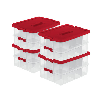 Sterilite 24 Compartment Stack and Carry Christmas Ornament Storage Box (8 Pack) - VMInnovations
