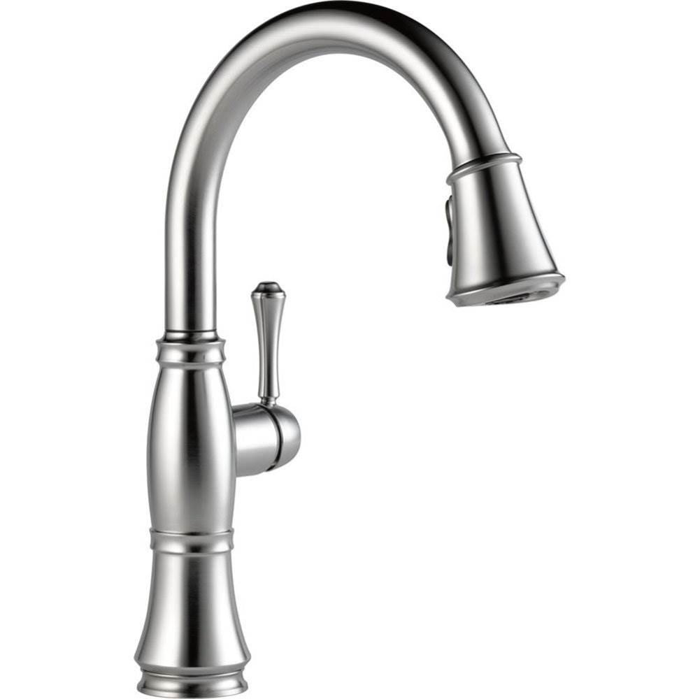 Delta Faucets Cassidy Single Handle Kitchen Faucet, Arctic Stainless (Used)