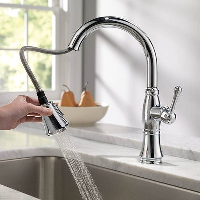 Delta Faucets Cassidy Single Handle Kitchen Faucet, Polished Chrome (Open Box)
