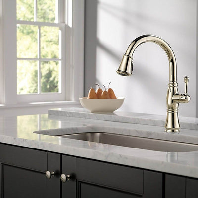 Delta Faucets Cassidy Single Handle Kitchen Faucet, Polished Nickel (Open Box)