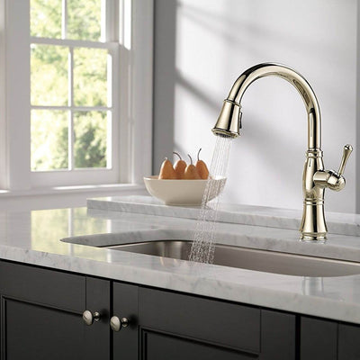 Delta Faucets Cassidy Single Handle Kitchen Faucet, Polished Nickel (Open Box)