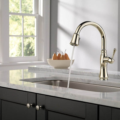 Delta Faucets Cassidy Single Handle Kitchen Faucet, Polished Nickel (Open Box)