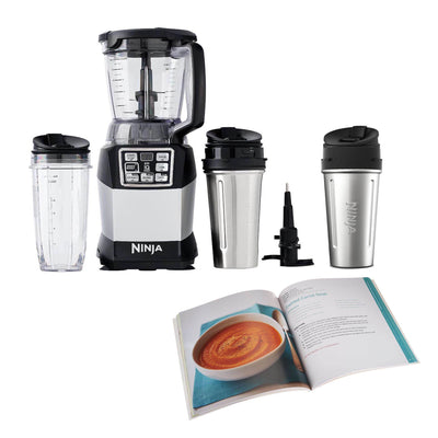 Nutri Ninja Auto IQ Compact System w/ Bowl + Steel Cups + 100 Recipe Cook Book