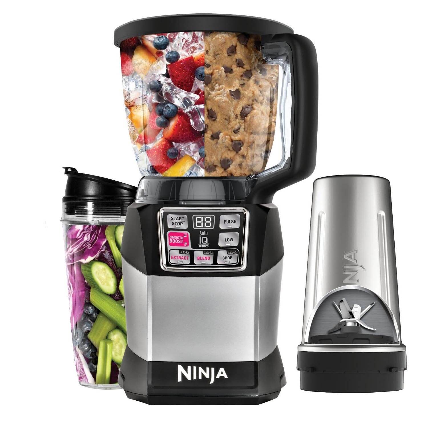 Nutri Ninja Auto IQ Compact System w/ Bowl + Steel Cups + 100 Recipe Cook Book
