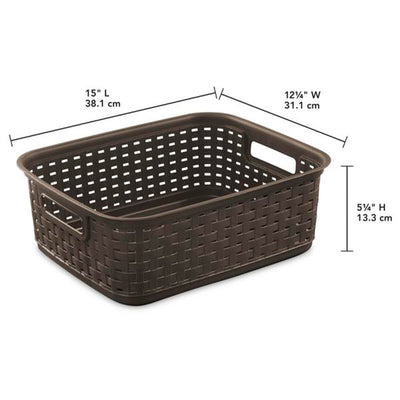 Sterilite Decorative Wicker-Style Weave Basket, Espresso | 12726P06 (12 Pack) - VMInnovations