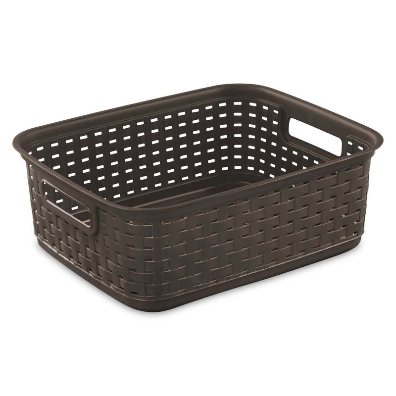 Sterilite Decorative Wicker-Style Short Weave Basket, Espresso 12726P06 (6 Pack)