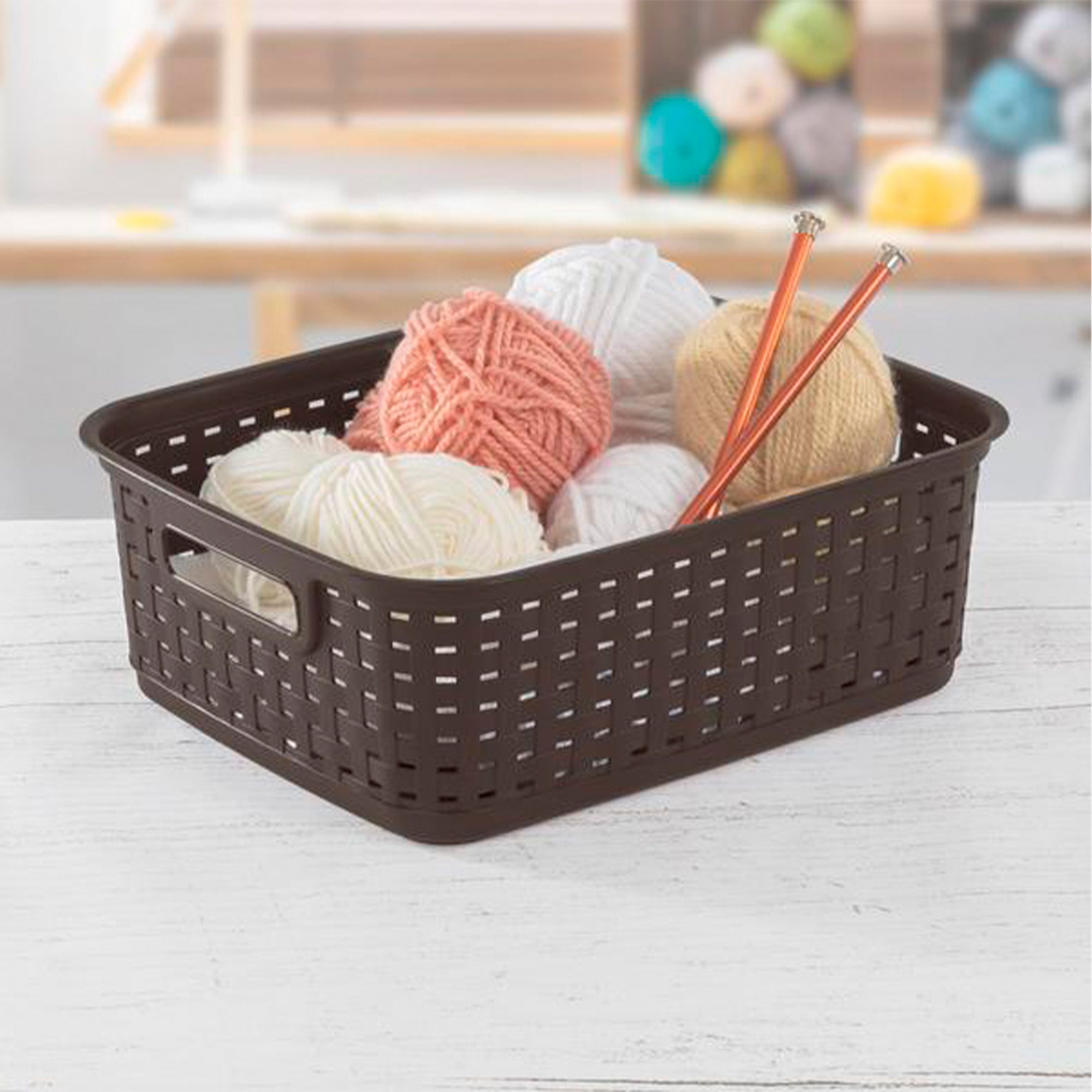 Sterilite Decorative Wicker-Style Weave Basket, Espresso | 12726P06 (12 Pack) - VMInnovations