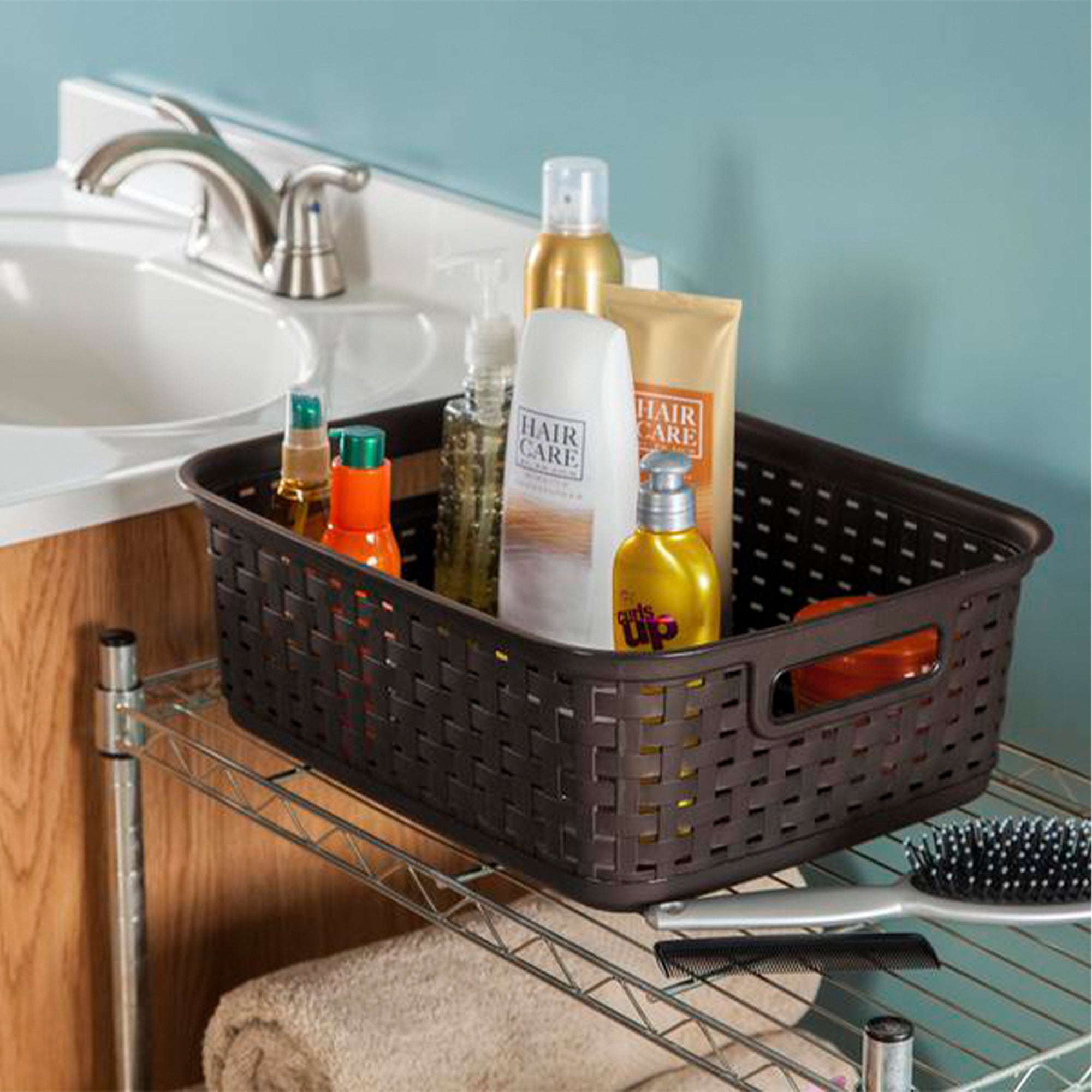 Sterilite Decorative Wicker-Style Weave Basket, Espresso | 12726P06 (12 Pack) - VMInnovations