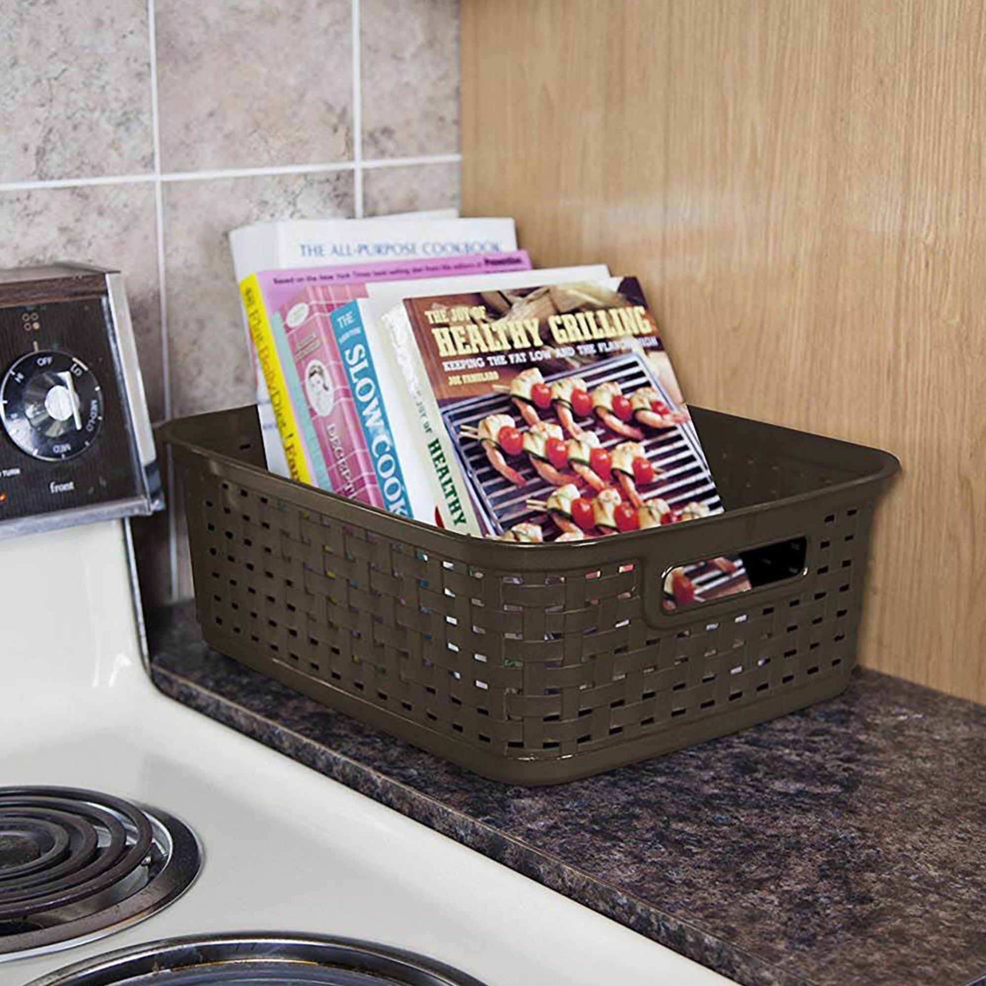 Sterilite Decorative Wicker Style Short Weave Storage Basket, Espresso (24 Pack)