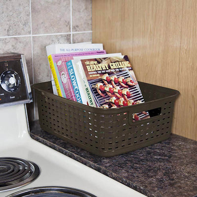 Sterilite Decorative Wicker Style Short Weave Storage Basket, Espresso (24 Pack)