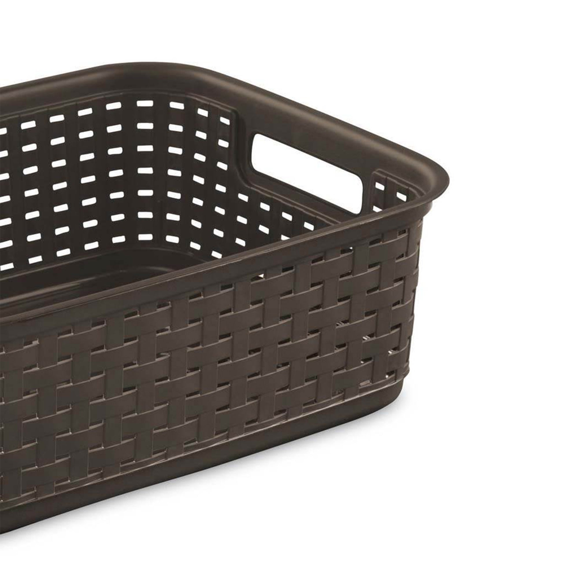 Sterilite Decorative Wicker-Style Weave Basket, Espresso | 12726P06 (12 Pack) - VMInnovations
