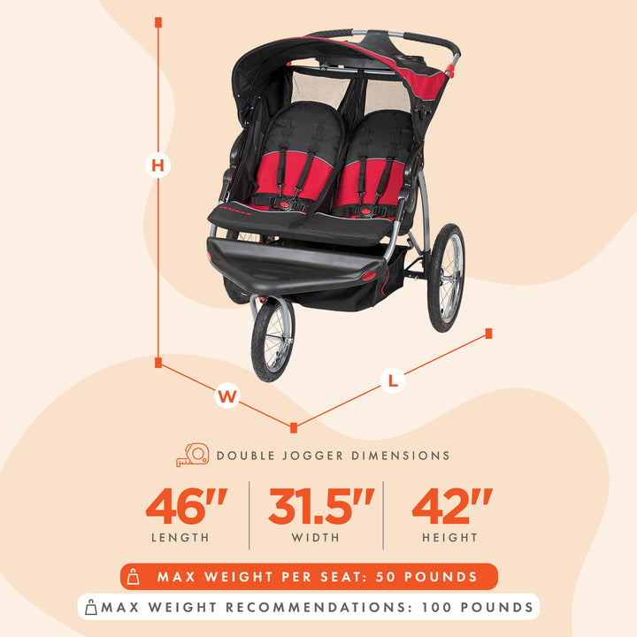 Baby Trend Lightweight Expedition Double Jogger Stroller, Centennial (Open Box)