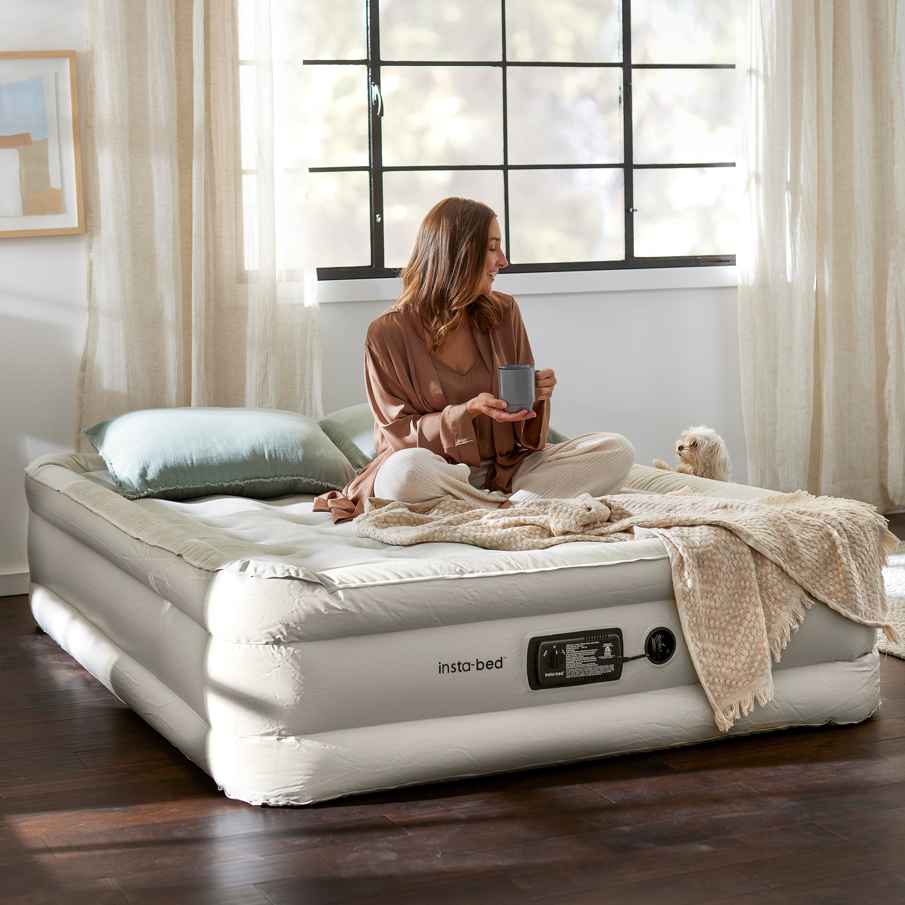 Insta-Bed 18 Inch Queen Sized Inflatable Airbed Mattress with Internal AC Pump