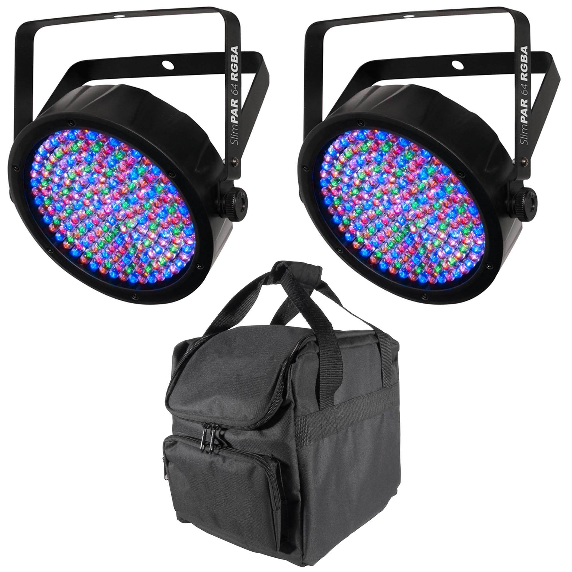 Chauvet DJ SlimPar 64 LED RGBA Stage Light (2 Pack) + Equipment Bag for 4 Lights
