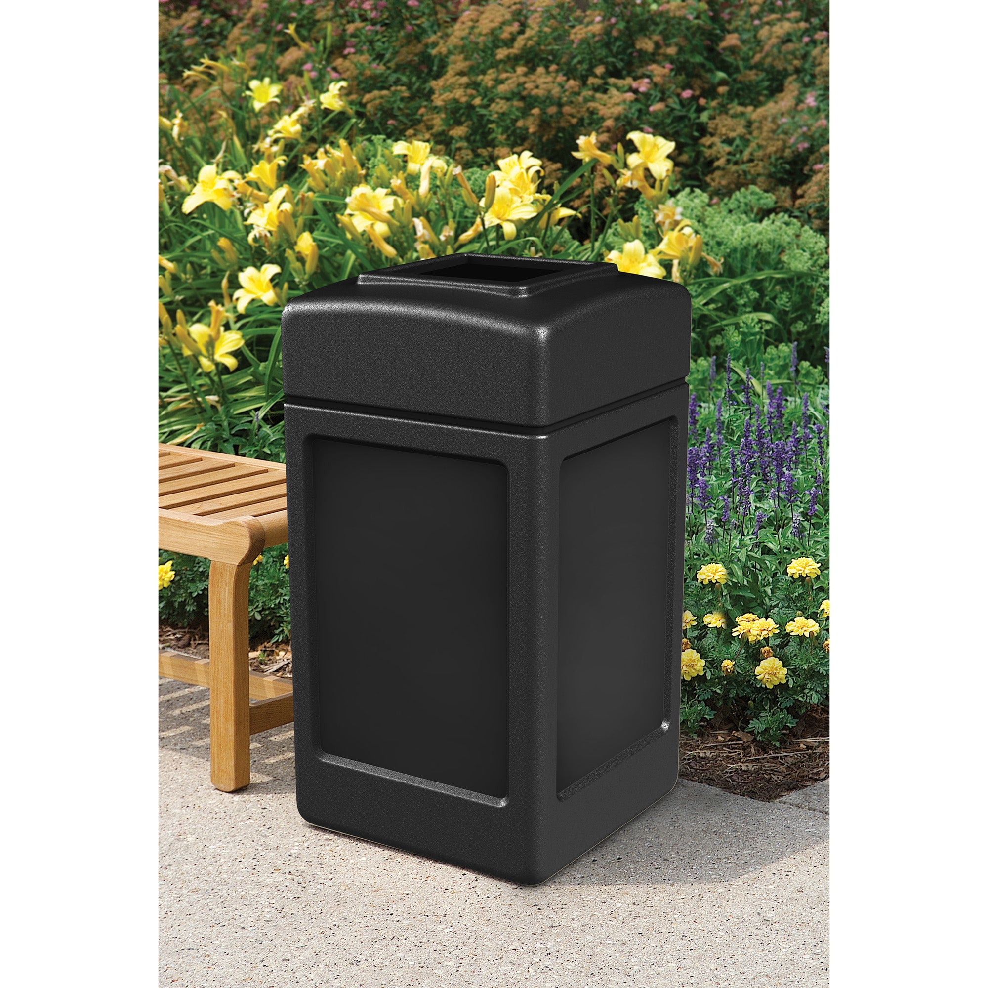 Commercial Zone Open-Top Square 42 Gallon Waste Trash Container, Black(Open Box)