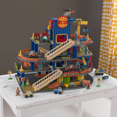 KidKraft Deluxe 4 Level Detailed Wooden Car Garage Kids Playset (Open Box)