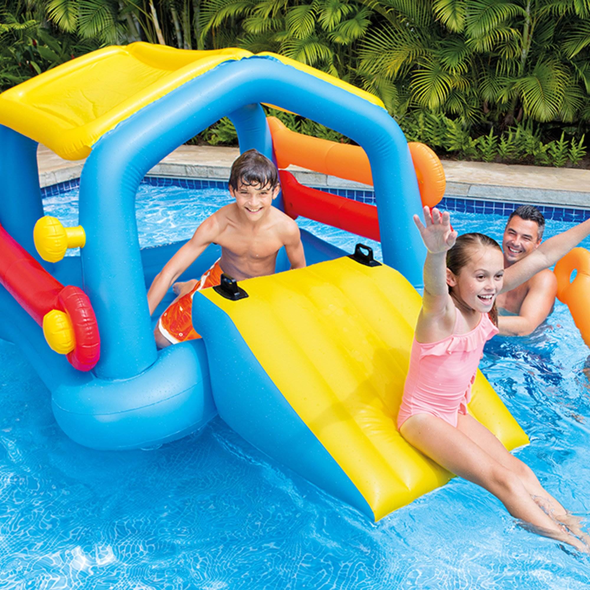 Intex Inflatable Island Pool Float Cabin Hut Water Slide | Open Box