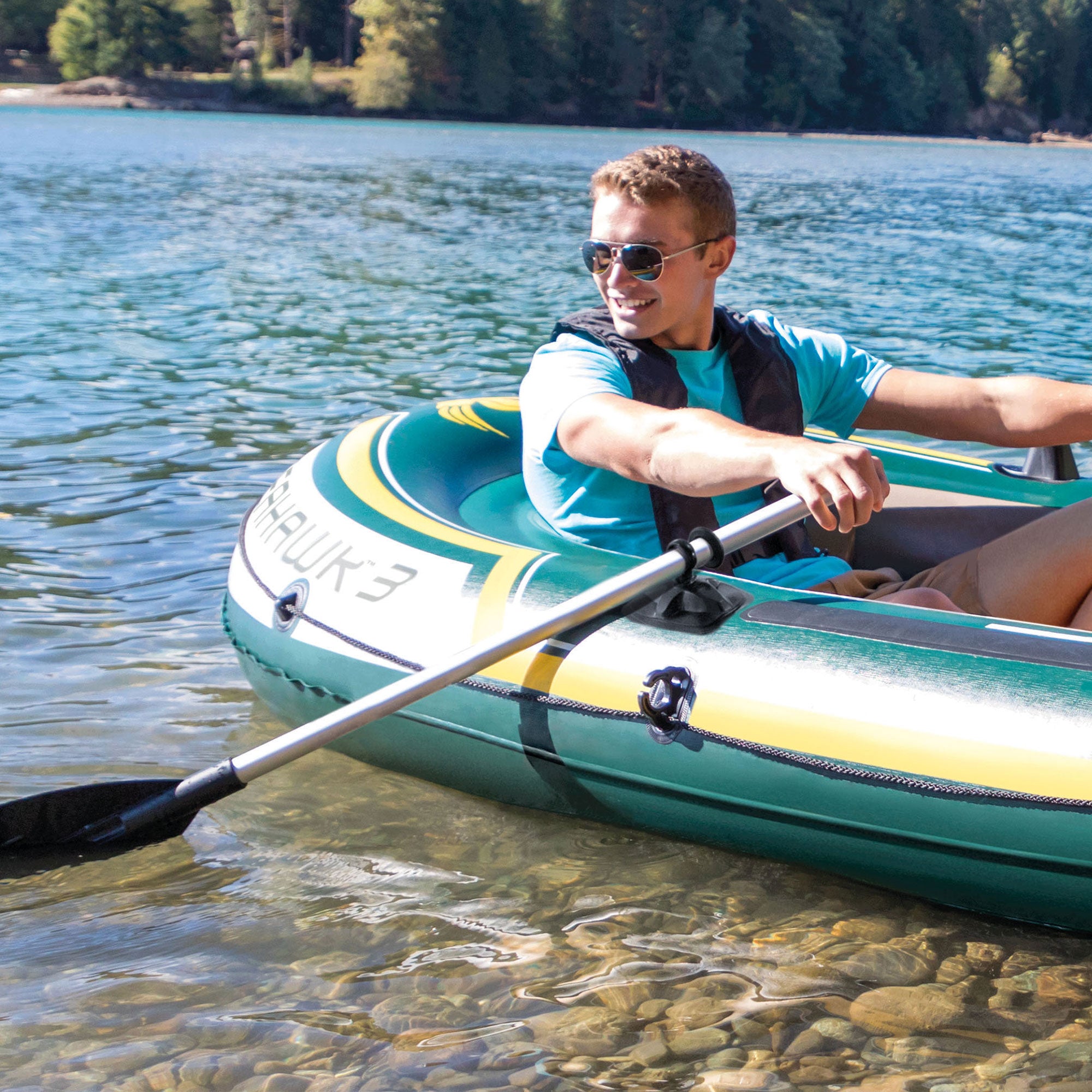 Intex Seahawk Inflatable Boat Set with Aluminum Oars & Pump (Open Box) (3 Pack) - VMInnovations