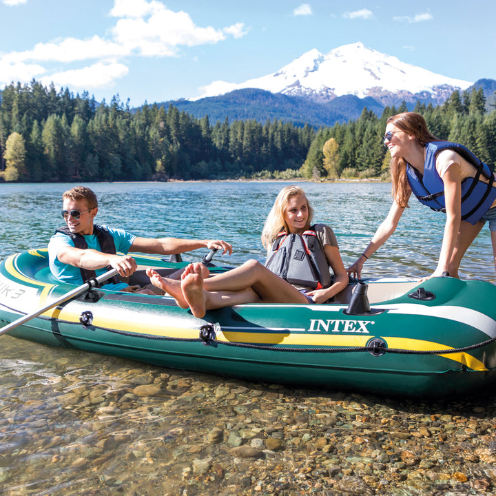 Intex Seahawk 3 Person Inflatable Boat Set with Aluminum Oars & Pump (Open Box)