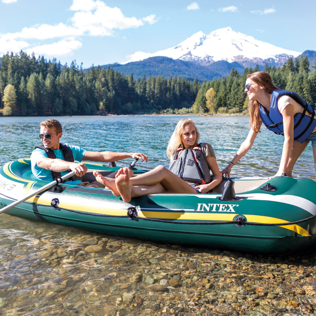 Intex Seahawk 3 Person Inflatable Boat Set with Aluminum Oars & Pump (Open Box) - VMInnovations