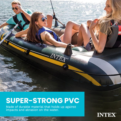 Intex Seahawk 3 Person Inflatable Rafting Boat Set with Aluminum Oars and Pump - VMInnovations