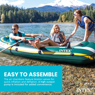 Intex Seahawk 3 Person Inflatable Rafting Boat Set with Aluminum Oars and Pump - VMInnovations