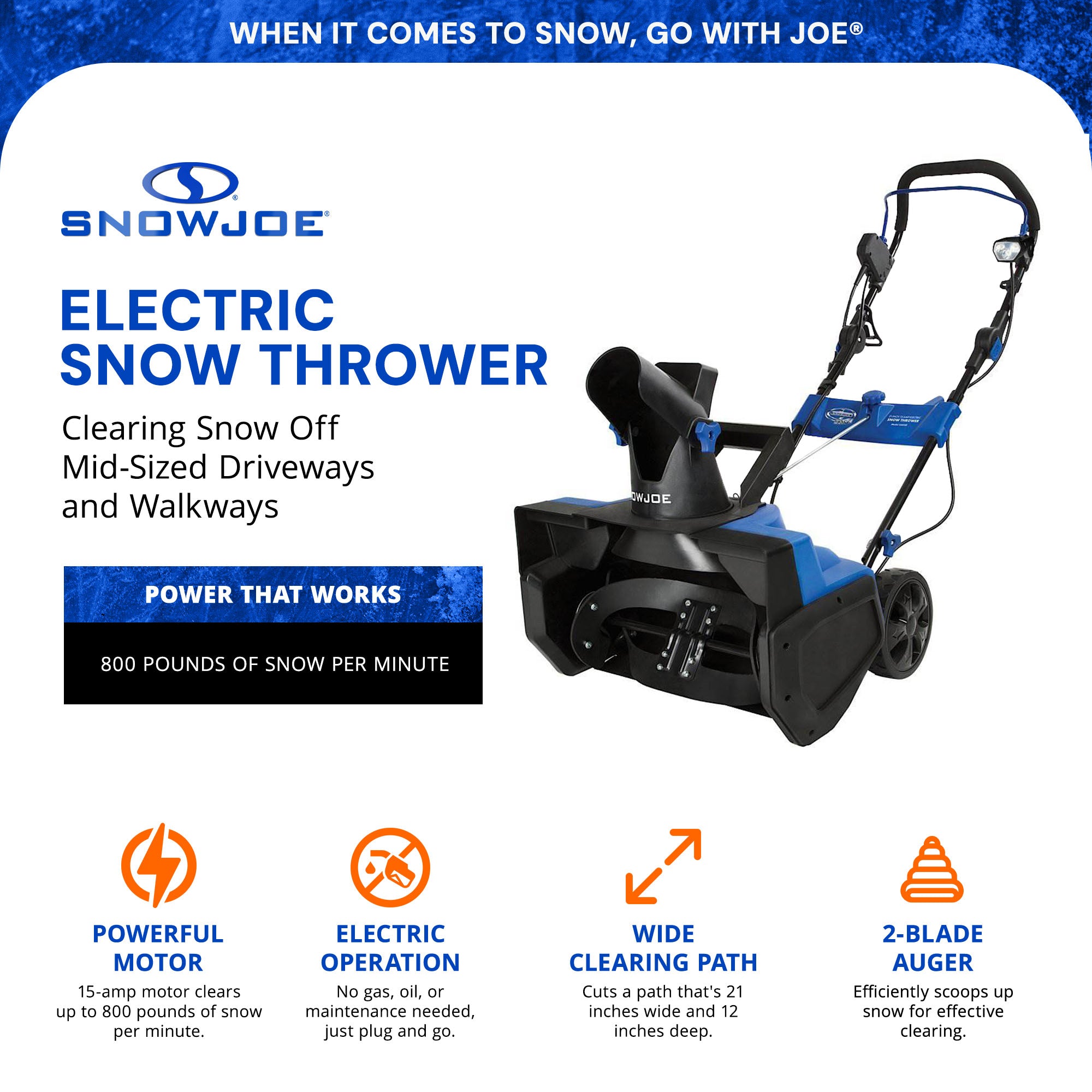 Snow Joe Ultra 15 Amp Electric Snow Thrower & Shovelution 18” Snow Shovel Combo - VMInnovations