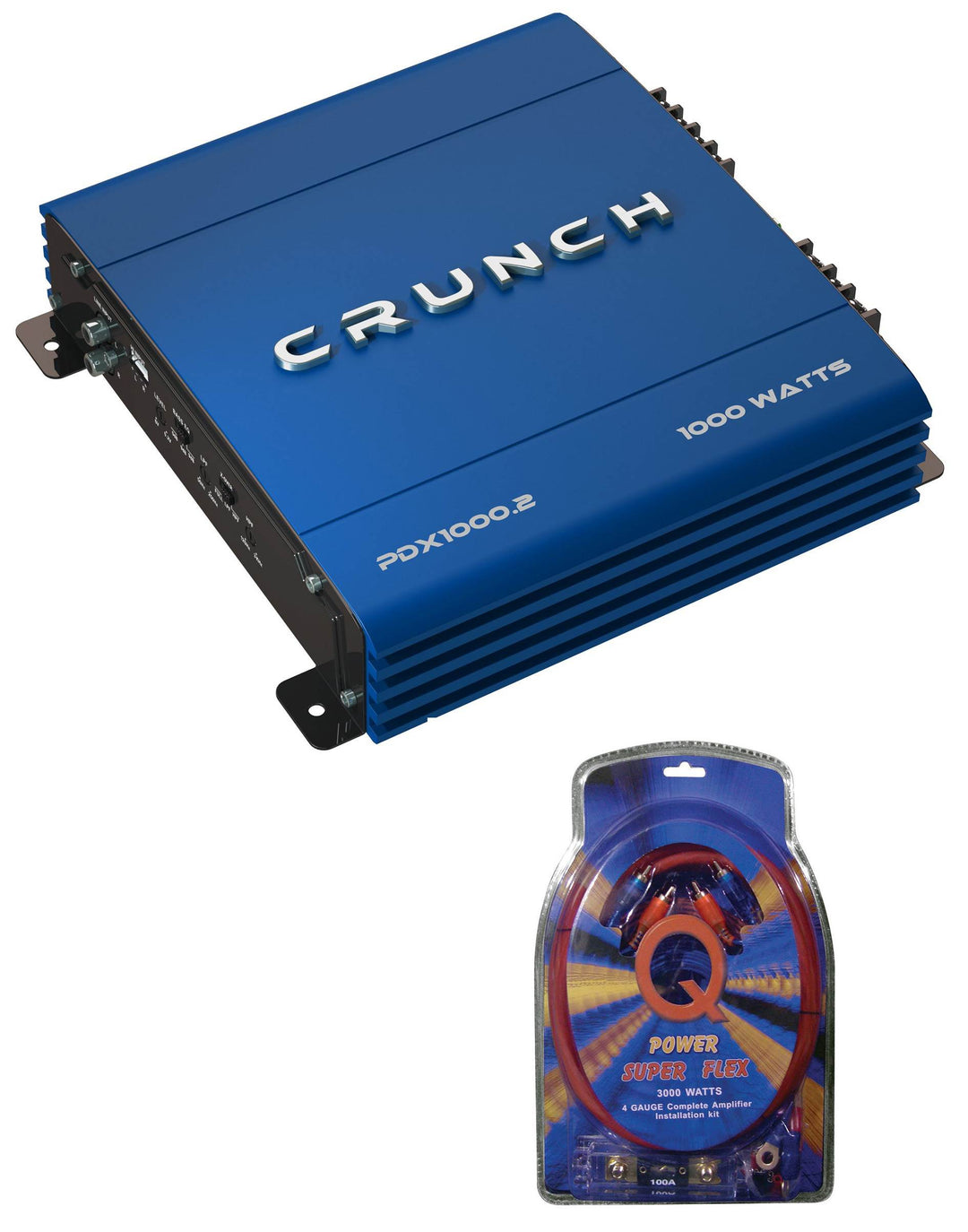 Crunch PowerDriveX 1000W 2 Channel Blue A/B Car Amplifier + 4-Gauge Wiring Kit - VMInnovations