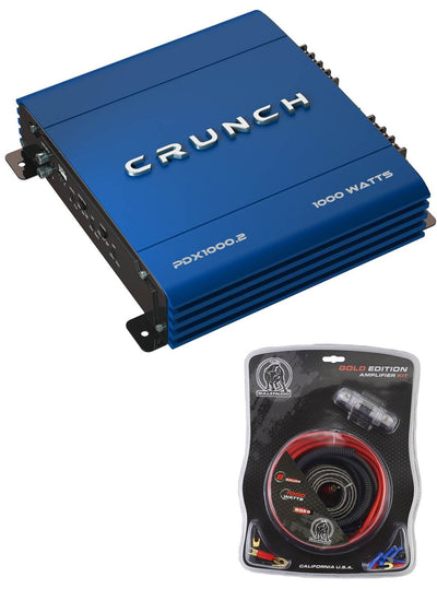 Crunch PowerDriveX 1000W 2 Channel Blue A/B Car Amplifier + 8-Gauge Wiring Kit