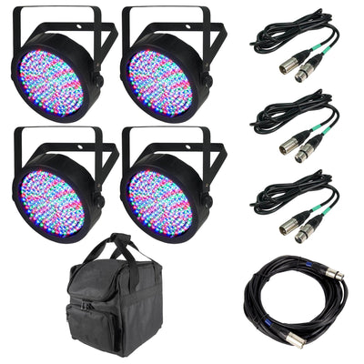 Chauvet SlimPar 64 LED Light (4) + 25' DMX Cable + 10' DMX Cable (3) + Carry Bag