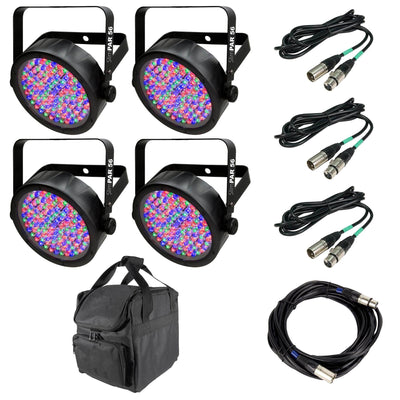 Chauvet SlimPar 56 LED Light (4) + 25' DMX Cable + 10' DMX Cable (3) + Carry Bag