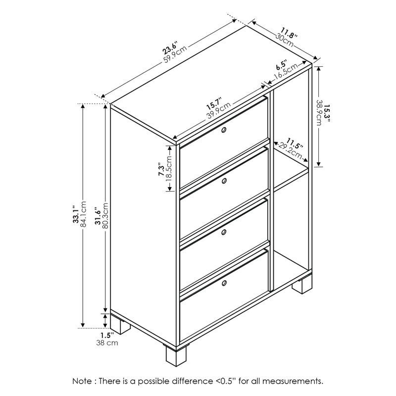 Furinno 4 Drawer Multipurpose Storage Shelf Cabinet Organizer, Espresso/Brown