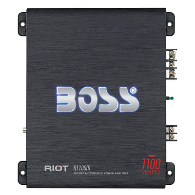 Boss Riot 1100W Amplifier & 2 12" 1000W 32Hz 4-Ohm Subwoofers & Wiring Kit
