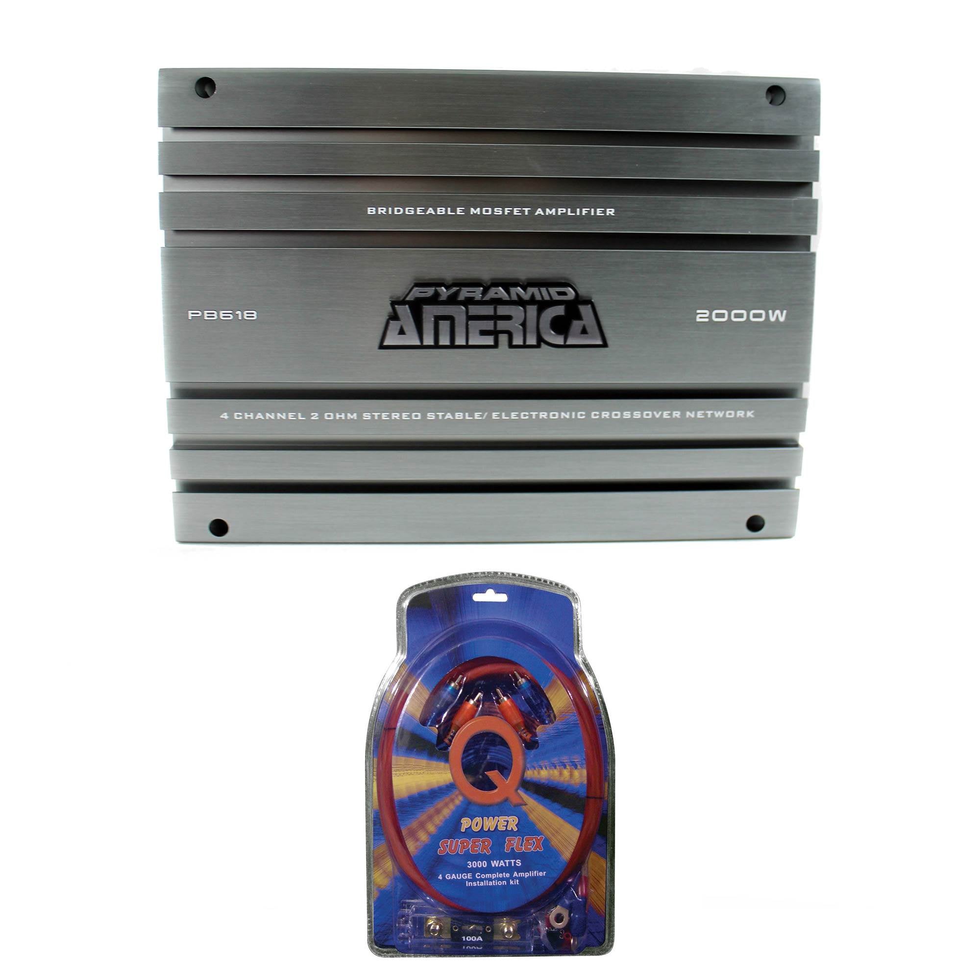 Pyramid 2000 Watt 4 Channel MOSFET Amplifier  + 4 Gauge Amplifier Wiring Kit