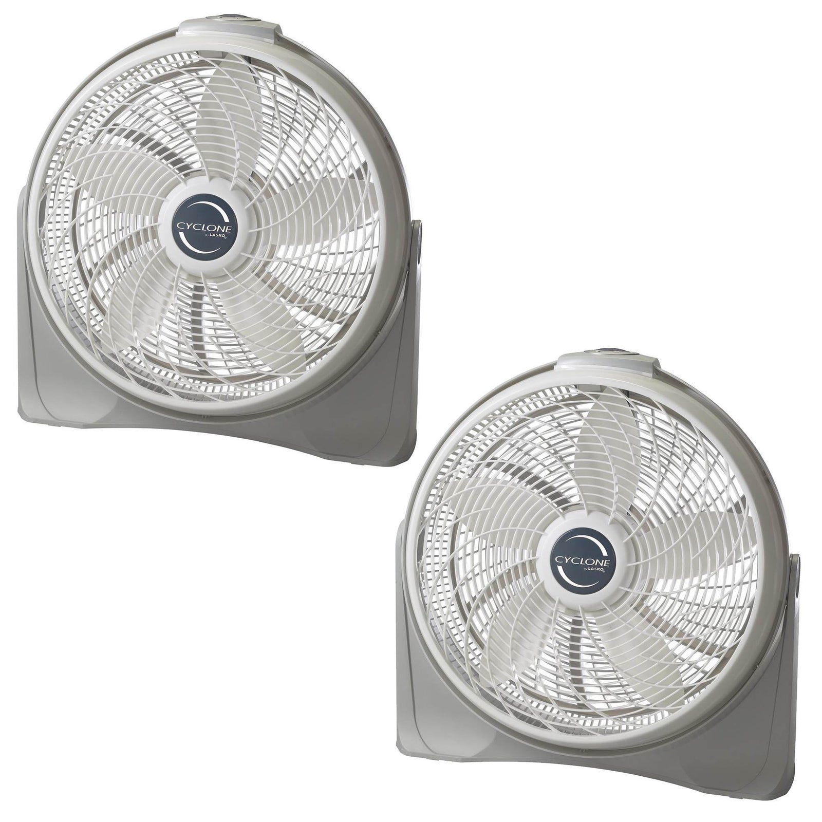 Lasko 20 Inch Cyclone Floor or Wall Mounted Pivoting Fan, White (2 Pack) - VMInnovations