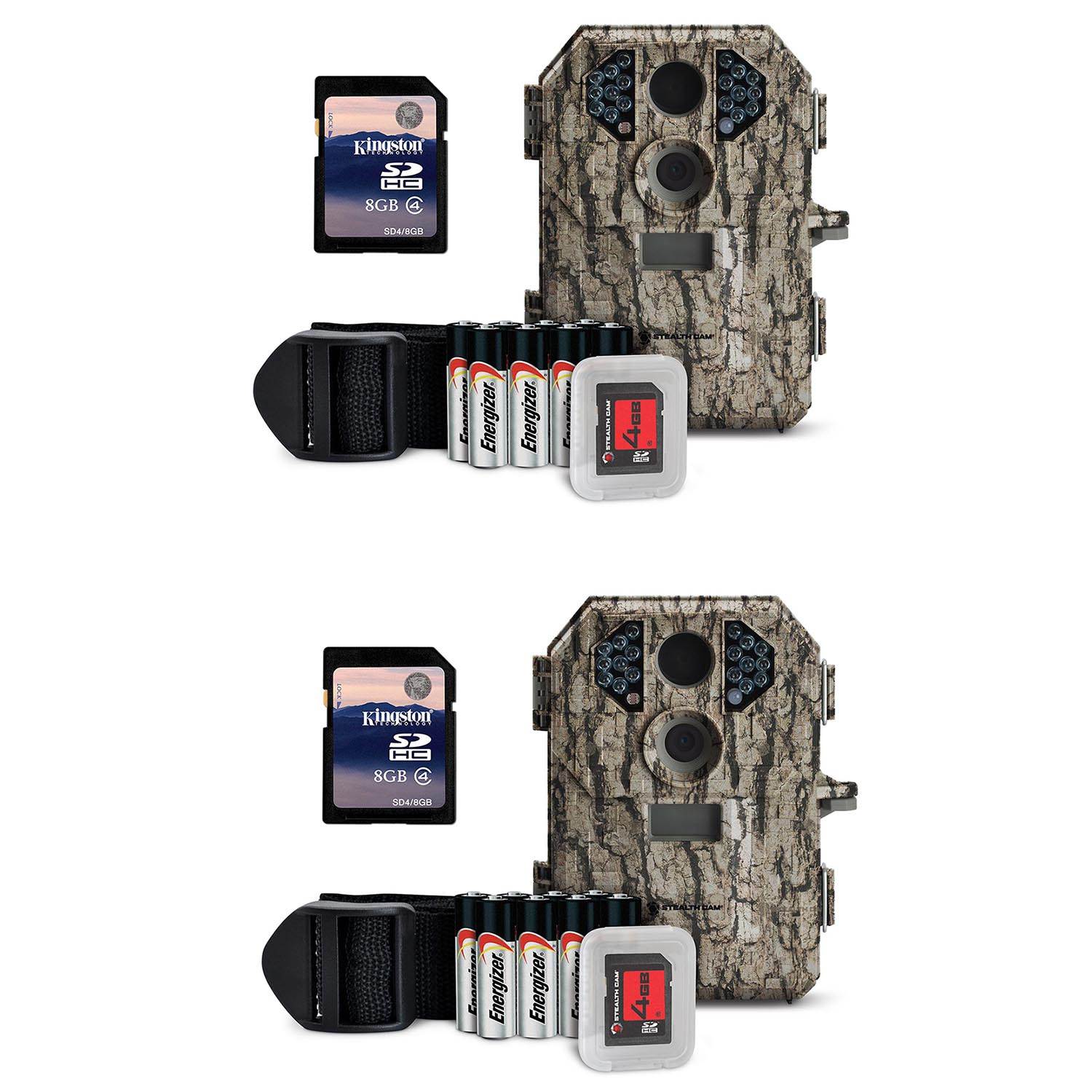 Stealth Cam P18CMO 7MP Infrared Game Trail Camera (2 Pack) + SD Cards (2 Pack)